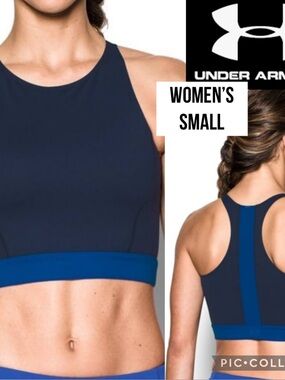 Under Armour Womens Crop Top Mirror Navy Blue Activewear Gym Racerback Fitted S